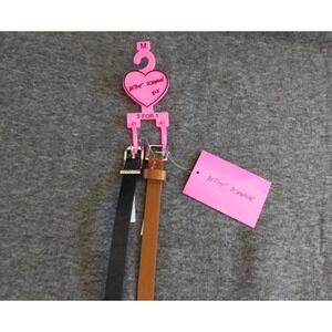 Betsey Johnson Skinny Belt Set of 2 Black & Cognac Leopard Underside Women M NWT